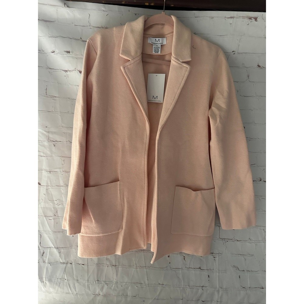 Magaschoni Longline Open Front Thick Wool Blend Cardigan Light Pink NWT Large